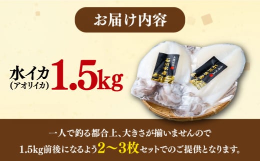 【 対馬産 】水 イカ （ アオリイカ ） 生 冷凍 1.5kg 《対馬市》【石川水産】刺身 塩辛 鮮度抜群 海鮮 [WAB009]冷凍 新鮮 下処理 刺身 煮付け 塩焼き 海鮮 あおりいか おつまみ もう1品 真空パック 簡単調理 アオリイカ 対馬 長崎