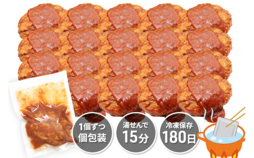 《定期便9ヶ月》ドドンと3.2kg！昔懐かしいトマト系デミグラスソースハンバーグ (160g×20個)×9回 肉 洋食 簡単 大容量 湯煎 湯せん 個包装