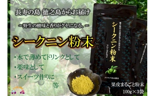 833～野生の酸味と香りを～ジュースやヨーグルトに！シークニン粉末（300g） ( 調味料 柑橘 果物 薬味 粉  野生みかん スムージー 奄美 鹿児島 鍋 焼き魚 料理 お菓子づくり 酸味 美味しい )