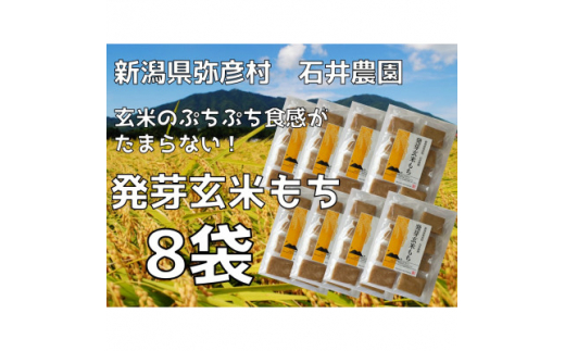 ぷちぷち食感がたまらない「発芽玄米餅」　8袋　新潟県弥彦村産「こがねもち」100%使用【1554476】