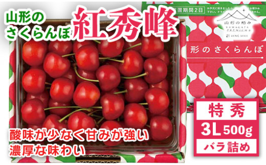 FYN9-905 《先行予約》贈答用 2024年 山形県産 さくらんぼ 紅秀峰 特秀 3L バラ詰 500g 果物 くだもの フルーツ 夏果物 サクランボ チェリー 高級 ギフト 産地直送 山形県 西川町 月山