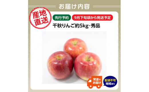 《先行予約》千秋りんご約5kg・秀品　【9月下旬～10月上旬配送予定】 【山形りんご・大江町産・9月・10月】 【054-001】