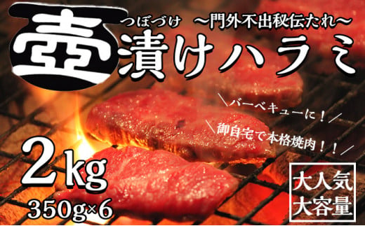 壺漬けハラミ6Pセット 壺漬け ハラミ  小分け 個包装 牛肉 バーベキュー BBQ アウトドア タレ 漬け 焼肉 やきにく 350g×6 簡単 冷凍 牛 ごはんのおとも 