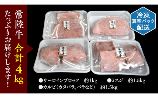 【 常陸牛 】 焼肉 ブロック セット 4kg ( 茨城県共通返礼品 ) 国産 焼き肉 サーロイン カルビ バラ バーベキュー BBQ お肉 ブランド牛