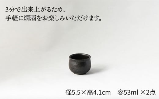 【美濃焼】＜お好みの温度でお酒を楽しむ＞酒燗器 盃2個セット 黒【山淳製陶所】【TOKI MINOYAKI返礼品】 食器 徳利 お猪口 冷酒 熱燗 [MAP002]