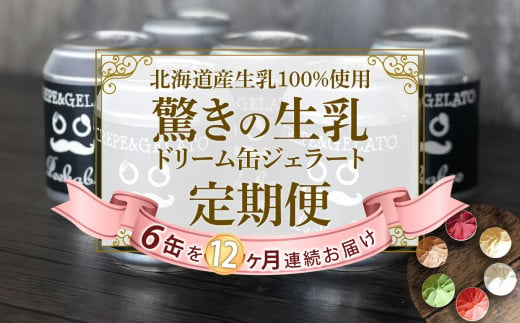 ＜12ヶ月 定期便 ＞ 北海道産 生乳 ドリーム缶 ジェラート アイス 毎月 6缶  詰め合わせ ジェラート セット 缶 詰め合わせ