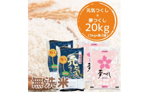 ＜令和5年産＞福岡県産米食べ比べ＜無洗米＞夢つくしと元気つくしセット　計20kg(吉富町)【1340881】