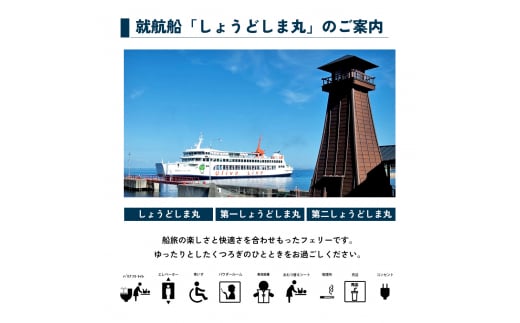 小豆島への旅行に！フェリー往復チケット（乗用車+同乗者1名）【高松港～土庄港】 フェリー 乗船券 往復 船 船旅 土庄 チケット 瀬戸内海