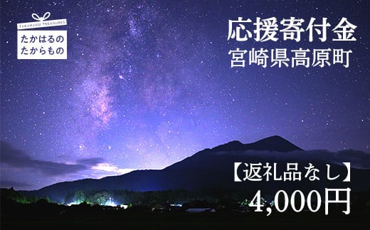 【※返礼品なし】高原町への応援寄附金(4,000円分)　宮崎県 高原町　たかはる　霧島　高千穂峰 故郷納税 4000円 四千円 オンラインワンストップ対応 TF1004-P00049