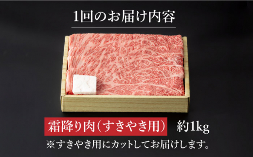 【3回定期便】 長崎和牛 霜降り肉 約1kg すき焼き  《小値賀町》【深佐屋】[DBK013] 肉 和牛 黒毛和牛 薄切り 贅沢 鍋  