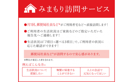 【 郵便局 】みまもり 訪問 サービス (6か月) [日本郵便 埼玉県 小川町 231 ] 見守り 一人暮らし 高齢者 老人 会話 安心 毎月1回