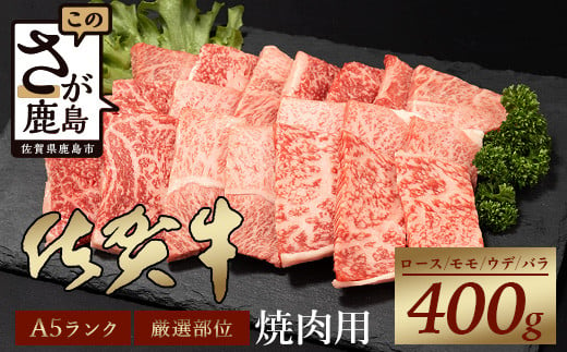 【12月配送】A5等級 佐賀牛 焼肉用 400g【厳選部位】ロース モモ ウデ バラ B-616