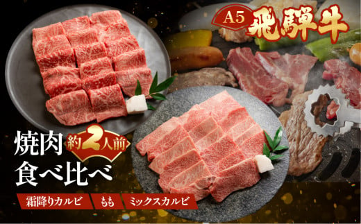 飛騨牛A5 食べ比べ3種セット（特選霜降りカルビ  173g・もも焼肉 139g・ミックスカルビ176g）【冷凍 真空】牛肉 霜降り しもふり モモ 赤身 カルビ 焼肉  牛 天狗