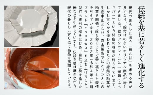 九谷焼 磁器白九谷「型打 - 9寸陽刻桔梗皿」縁錆 ききょう おさら さら 普段使い 