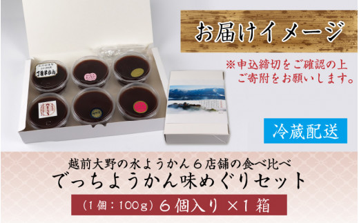 【先行予約】越前大野の水ようかん「でっちようかん味めぐりセット」6店舗の食べ比べ 6個×1箱 【2月22日(土)、23日(日)お届け】