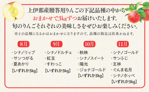 【定期便】贈答用上伊那産りんごの定期便4回おまかせセット　[№5675-1471]