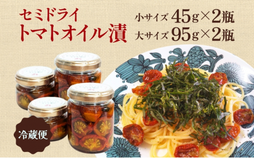 北海道 セミドライトマト オイル漬け 45g×2個 95g×2個 計4個 トマト 完熟 野菜 乾燥野菜 健康 リコピン 国産 オリーブオイル パスタ ピザ バケット 保存食 瓶詰 瓶 贈り物 ギフト ベジLABO月形 送料無料[№5783-0811]