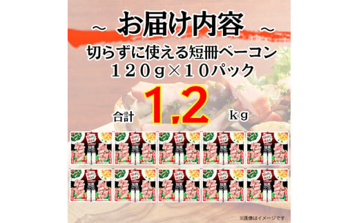 011-003 切らずに使える 短冊 ベーコン 120g × 10パック 計1.2kg｜食品 精肉 肉加工品 肉 豚バラ肉 タンパク質 国内製造 徳島 四国 納税 返礼品 日本ハム ニッポンハム ギフト お取り寄せグルメ パスタ カルボナーラ おつまみ おかず 送料無料