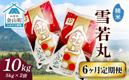 令和6年産 金山産米「雪若丸【精米】」（5kg×2袋）×6ヶ月・定期便 計60kg 定期便 6ヶ月 米 お米 白米 ご飯 精米 ブランド米 雪若丸 送料無料 東北 山形 金山町 F4B-0551