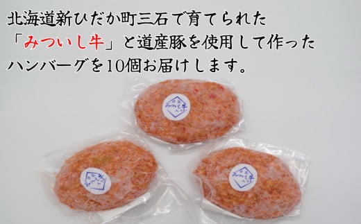 北海道産 黒毛和牛 みついし牛 と 道産豚 ハンバーグ 計 1kg （ 100g × 10個 ） 和牛 三石牛 合い挽き ハンバーグステーキ セット