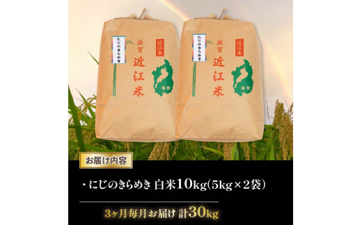 令和6年産 新米 にじのきらめき 定期便 10kg 全3回 白米 5㎏ × 2袋 3ヶ月 近江米 ニジノキラメキ 国産 お米 米 おこめ ごはん ご飯 白飯 しろめし こめ ゴハン 御飯 滋賀県産 竜王 ふるさと ランキング 人気 おすすめ