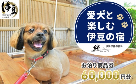 修善寺温泉 修善寺絆＋ 愛犬と一緒にお泊り 商品券 60,000円分 【静岡県 伊豆市 温泉 温泉宿 宿泊券 宿泊 旅行 旅行クーポン 商品券 補助券 ペット ホテル お泊り ペット  愛犬 犬 いぬ イヌ 家族 ファミリー 友達 友人 カップル 夫婦 宿泊券 補助券 チケット 利用券 贅沢 旅行 家族旅行  卒業旅行 記念旅行 記念日 お祝い 誕生日 卒業 結婚 還暦 ご褒美 】20-011