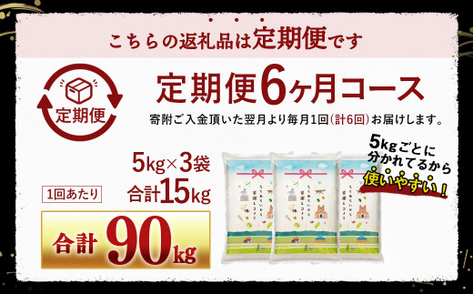 【6回定期便】｢筑後平野のふくよか米｣ 普通精米 15kg(5kg×3袋)×6回 合計90kg