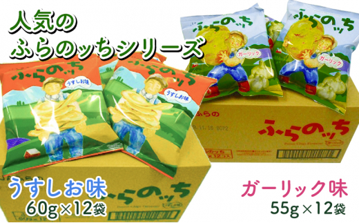 【3ヵ月に1回お届け】JAふらの ポテトチップス 【ふらのっち】うすしお＆ガーリック各12袋 計24袋 ふらの農業協同組合(南富良野町) 芋 菓子 スナック じゃがいも お菓子 ポテチ 定期便