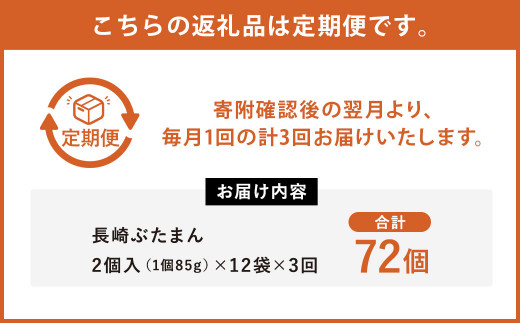 【3ヶ月定期便】長崎 ぶたまん24個 セット