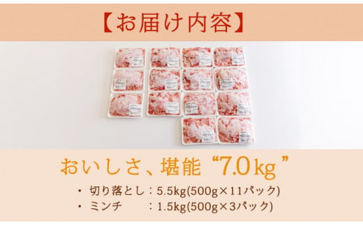 高原育ちの宮崎県産豚肉切り落とし＆ミンチ7kg おいしさ堪能 アレンジ色々 [夕食 お弁当 一人暮らし 万能食材 生姜焼き しゃぶしゃぶ ハンバーグ 餃子 肉巻き ミートソース 麻婆豆腐] TF0768-P00070