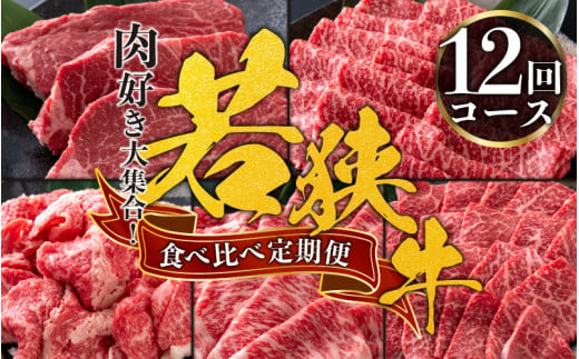 【肉の定期便×12回コース】肉好き大集合！若狭牛 食べ比べ 定期便！【福井のブランド牛肉】【4等級以上】| 焼き肉 すき焼き しゃぶしゃぶ ヒレステーキ もも ロース 国産 冷凍 お取り寄せ [O-058001]