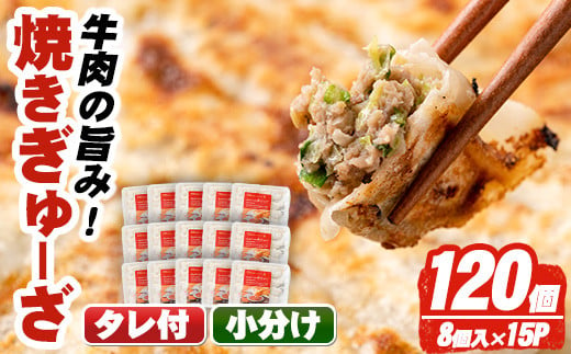 No.544 ＜数量限定＞お肉屋さんが作った！国産焼きぎゅーざ(計120個・8個入り×15P)国産 九州産 牛肉 黒毛和牛 和牛 餃子 ギョウザ おかず 惣菜 野菜【カミチク】