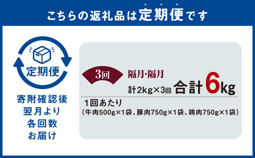 【隔月3回定期便】国産牛豚鶏タレ漬け計2.0kg