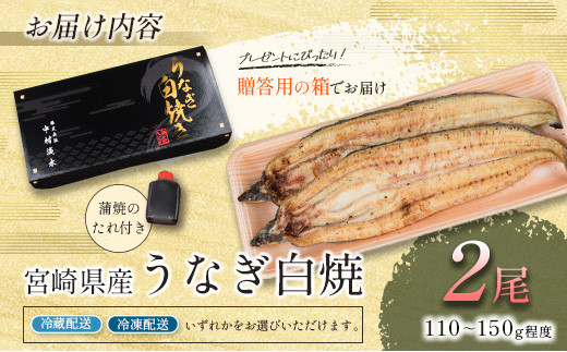 お歳暮対応「玄人の一品」うなぎ 白焼き ギフト 2尾（110～150g/1尾あたり) 宮崎県産鰻 蒲焼きタレ付（50ml×1本）配送日指定可 国産 有頭 熨斗 贈答品【N36】