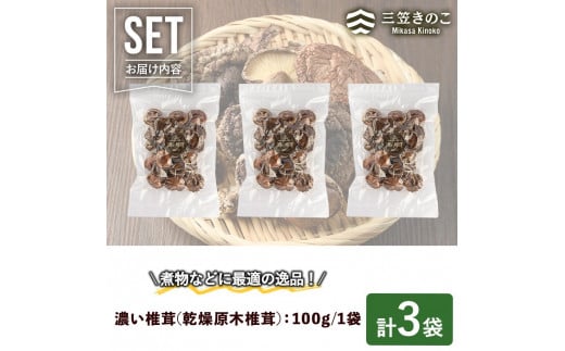 濃い椎茸(3袋・計300g) 国産 しいたけ シイタケ きのこ キノコ セット 個包装 乾燥原木 真空パック【三笠えのき茸生産組合】a-12-223-z