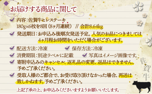 【8回定期便】180g×6枚 佐賀牛ヒレ T-83