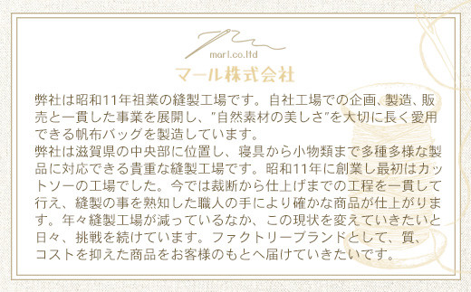 純国産　トラベル トートバッグ　生成り　帆布　BI003-1