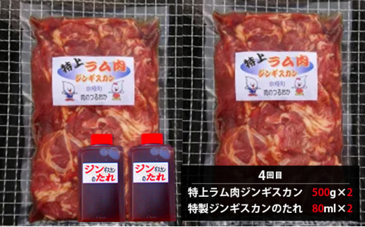 肉の定期便B［全4回］鶏2種・豚・ホルモン2種・ラム 各1kg [鶴岡精肉店]北海道京極町【 ラム ホルモン モモ BBQ バーベキュー 焼肉 】