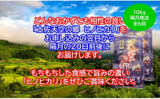 農林水産省の「つなぐ棚田遺産」に選ばれた棚田で育てられた 土佐天空の郷 ヒノヒカリ10kg 定期便 隔月お届け 全6回