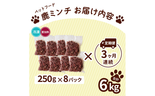 ペット用 鹿ミンチ 定期便250g×8P×3回 鹿肉 ミンチ ペットフード 無添加 高たんぱく 低脂肪 豊富な鉄分 手作りフード 【選べる粗挽き／細挽き】