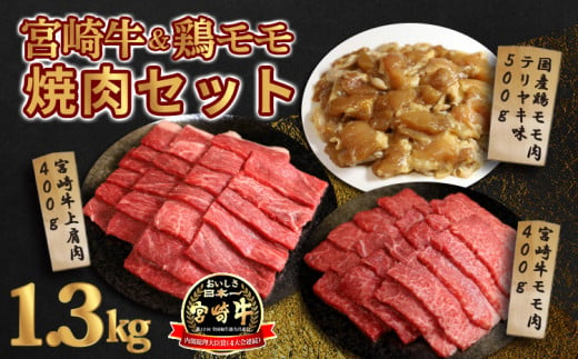 《内閣総理大臣賞受賞》大満足焼肉Tセット「宮崎牛モモ肉と上肩肉＆国産鶏モモ 合計1,300g」 [A5ランク A4等級 赤身肉 テリヤキ 照り焼き 鶏肉 『返礼品特集20000円以下』-宮崎県高原町 TF0578-P00012