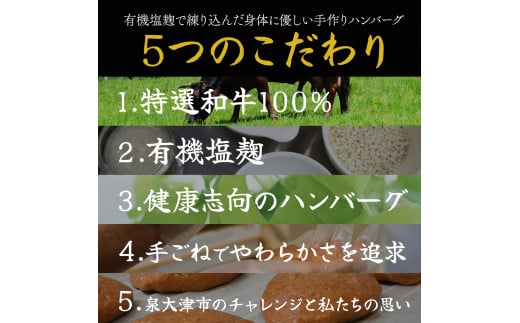 有機塩麹で練り込んだ身体に優しい手作り和牛ハンバーグ (120g×5個)｜ハンバーグ オーガニック 無添加 有機 塩麹 和牛 松阪牛 大和牛 食育 アドバイザー 子供 こども 子育て やわらかい 弁当専科まるにし 中塚由子 泉大津 [4630]