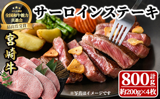 宮崎牛 サーロインステーキ(計800g・約200g×4枚)  牛肉 肉 ブランド牛  冷凍 国産 精肉 お取り寄せ 黒毛和牛 宮崎県 【LJ003】【レグセントジョイラー株式会社】