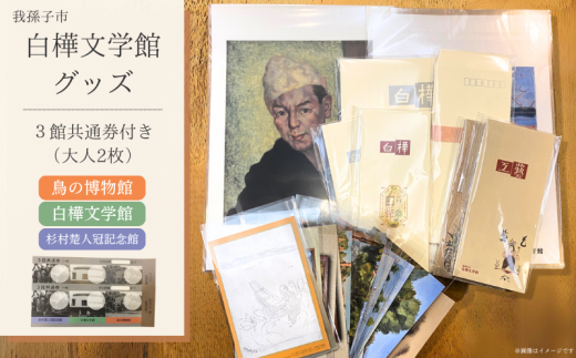 白樺文学館グッズ 5点 & 3館共通券セット 絵葉書 一筆箋 封筒 便箋 等