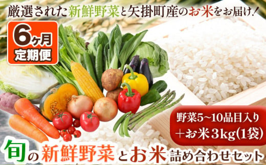 210.【6ヶ月定期便】旬の新鮮野菜とお米詰め合わせセット 野菜5～10品目入 青空市きらり《お申込み月の翌月から出荷開始》岡山県 矢掛町 野菜 野菜詰め合わせ 米 米3kg トマト きゅうり アスパラガス 玉ねぎ リーキ 送料無料