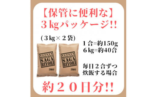 CI744【みやきなでしこ】応援米【５回定期便】さがびより白米６kg（３kg×２袋）佐賀県産 精米 女子サッカー応援