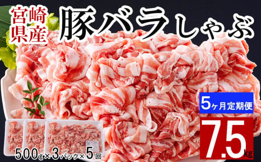 5回 定期便 宮崎県産 豚バラ しゃぶしゃぶ 切落し 合計7.5kg 500g×3パック [サンアグリフーズ 宮崎県 美郷町 31ba0047] 小分け 冷凍 送料無料 国産 普段使い 炒め物 丼 切り落とし 薄切り うす切り セット 冷しゃぶ サラダ 野菜巻き 肉巻き ミルフィーユ 鍋 ソテー スープ 汁 餡かけ