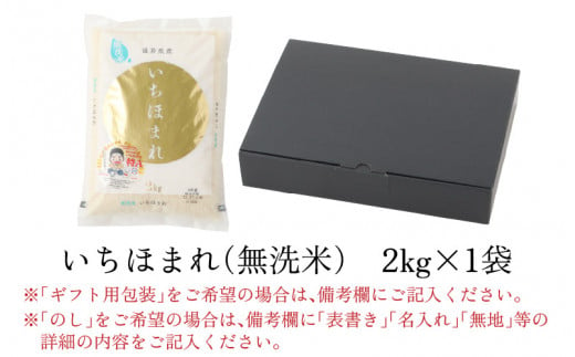 【福井のブランド米】【令和6年産】【特A獲得】いちほまれ 無洗米 2kg × 1袋