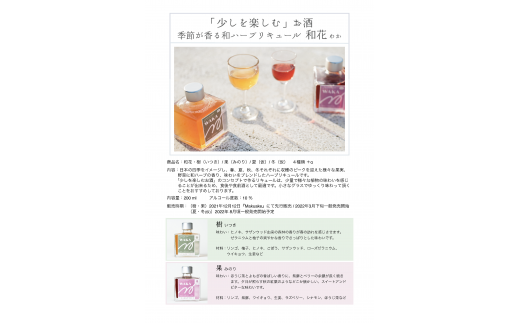 和ハーブリキュール 和花 樹・果 200ml×1本×2種 リキュール 果実酒 酒 お酒 食前酒 果実 野菜 ハーブ ヒノキ ゆず ほうじ茶 りんご リンゴ 生姜 ショウガ 紫蘇 ラズベリー シナモン ギフト プレゼント 贈り物