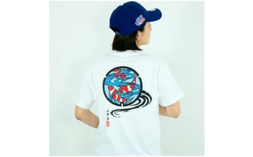 14P129-4 小千谷市 マンホールTシャツ 白（ホワイト）  錦鯉【XLサイズ】 紅白 新潟県小千谷市